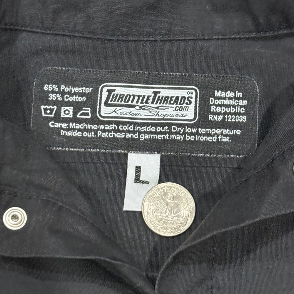 Y2K Throttle Threads Racing Mechanic Shirt Drag Specialties Patches Mens Large - Picture 7 of 7